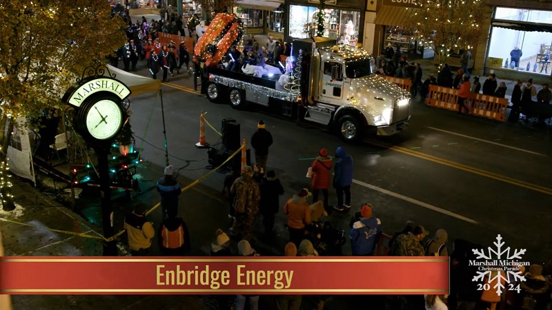 A Christmas parade at night