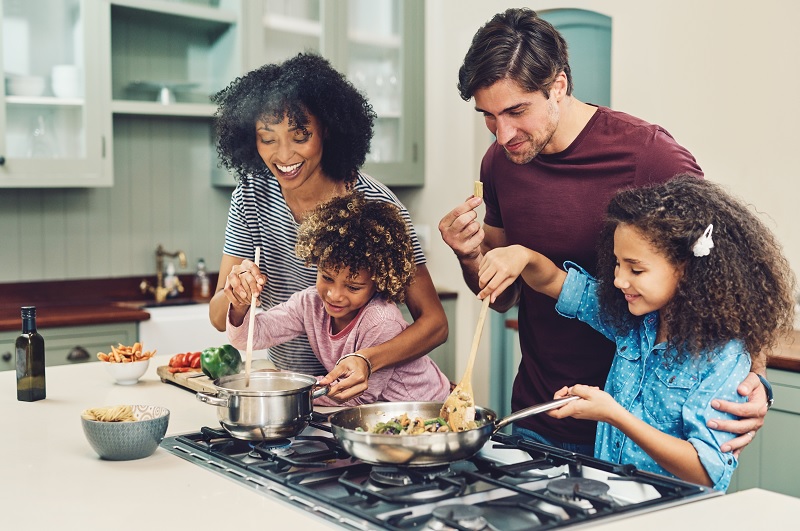 Family cooking together