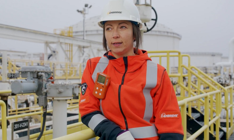 Employee in safety gear at terminal
