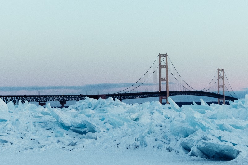 Ice building up around bridge