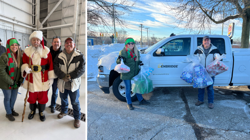 People with bags of presents