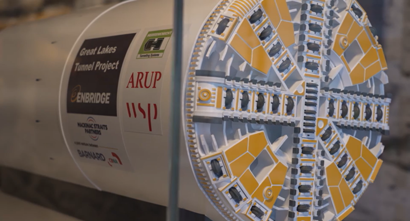A close up of the Great Lakes Tunnel Project tunnel boring machine model