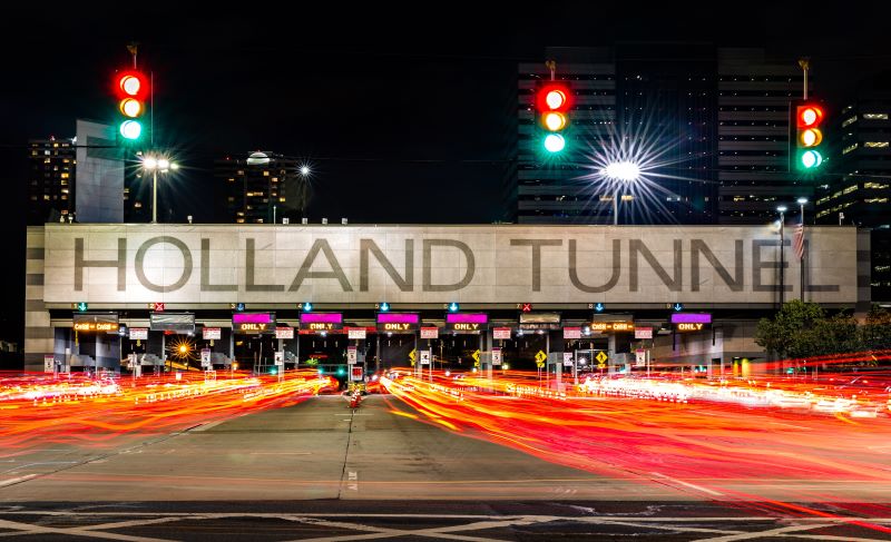 The Holland Tunnel toll booth at night