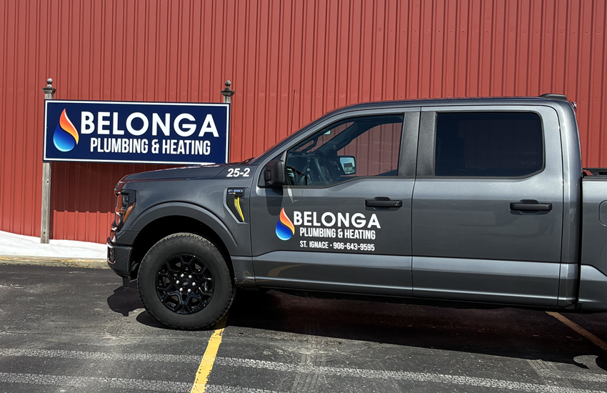 Truck in front of building