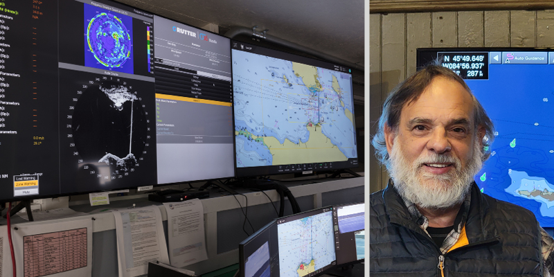 Multiple screens and a man in front of a screen