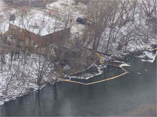 Winter river bank clean-up