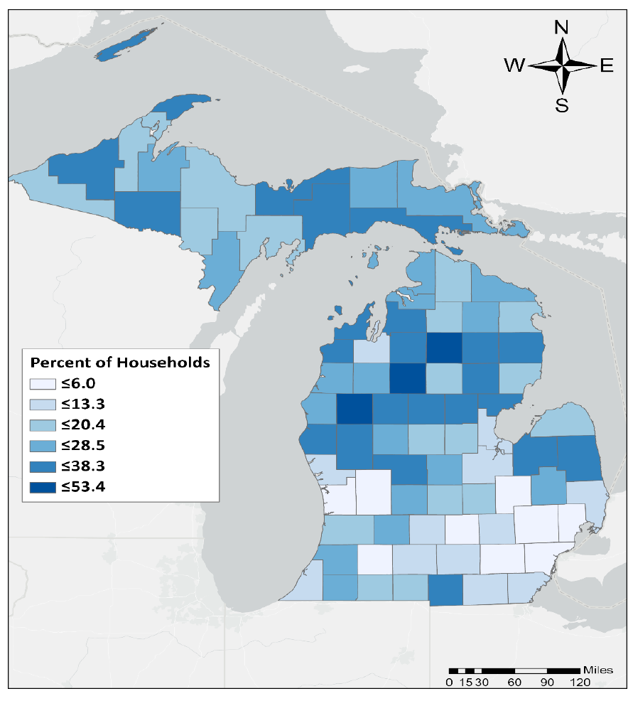 Map of Michigan by county