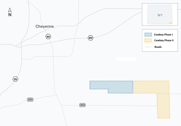 google map of cowboy solar project