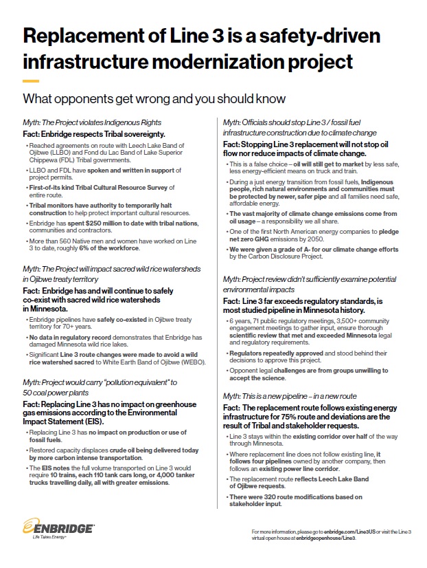 Line 3 fact vs fiction fact sheet