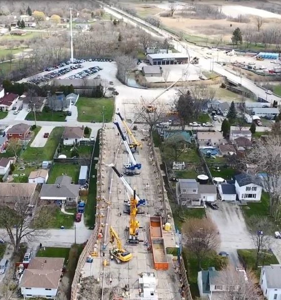 Aerial view of St. Clair River drilling project