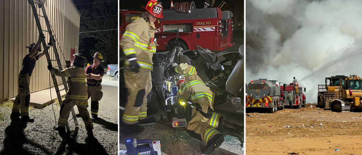 Collage of firemen at work