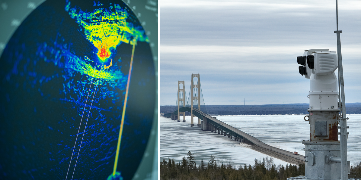 Radar image and large bridge